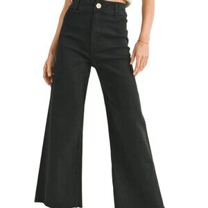 MIOU MUSE HIGH RISE RAW HEM CROP WIDE LEG PANTS JEANS STRETCH TWILL sz L